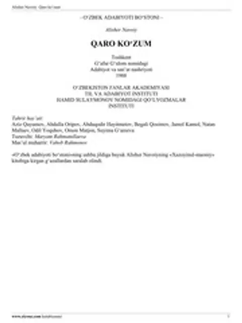 Cover: Qaro Ko'zim