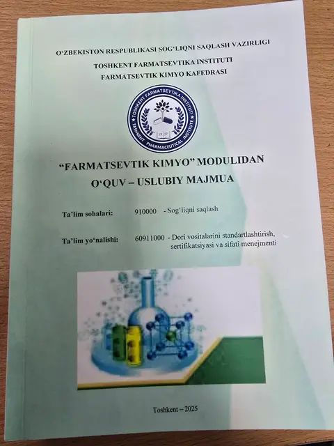 Cover: Farmatsevtik kimyo modulidan o`quv-uslubiy majmua